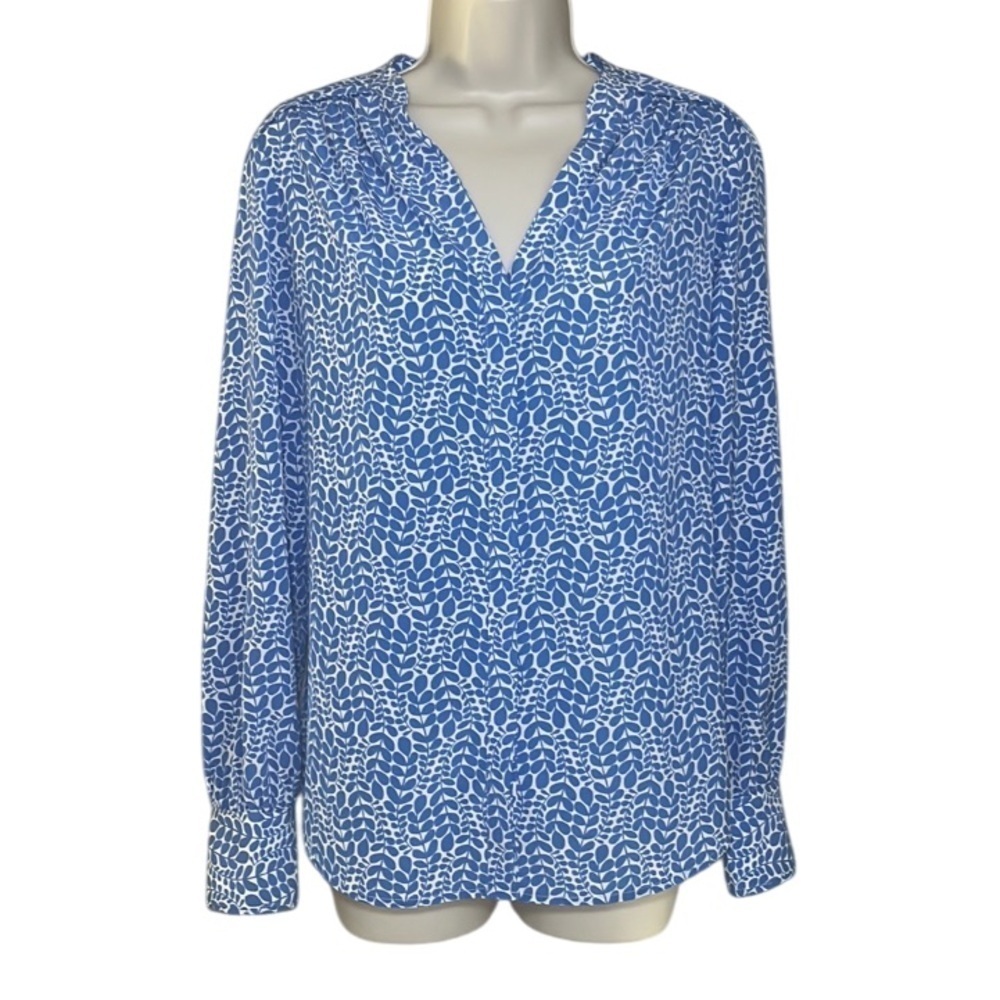 Boden Floral Vine Print Popover Blouse Blue White - Size 8